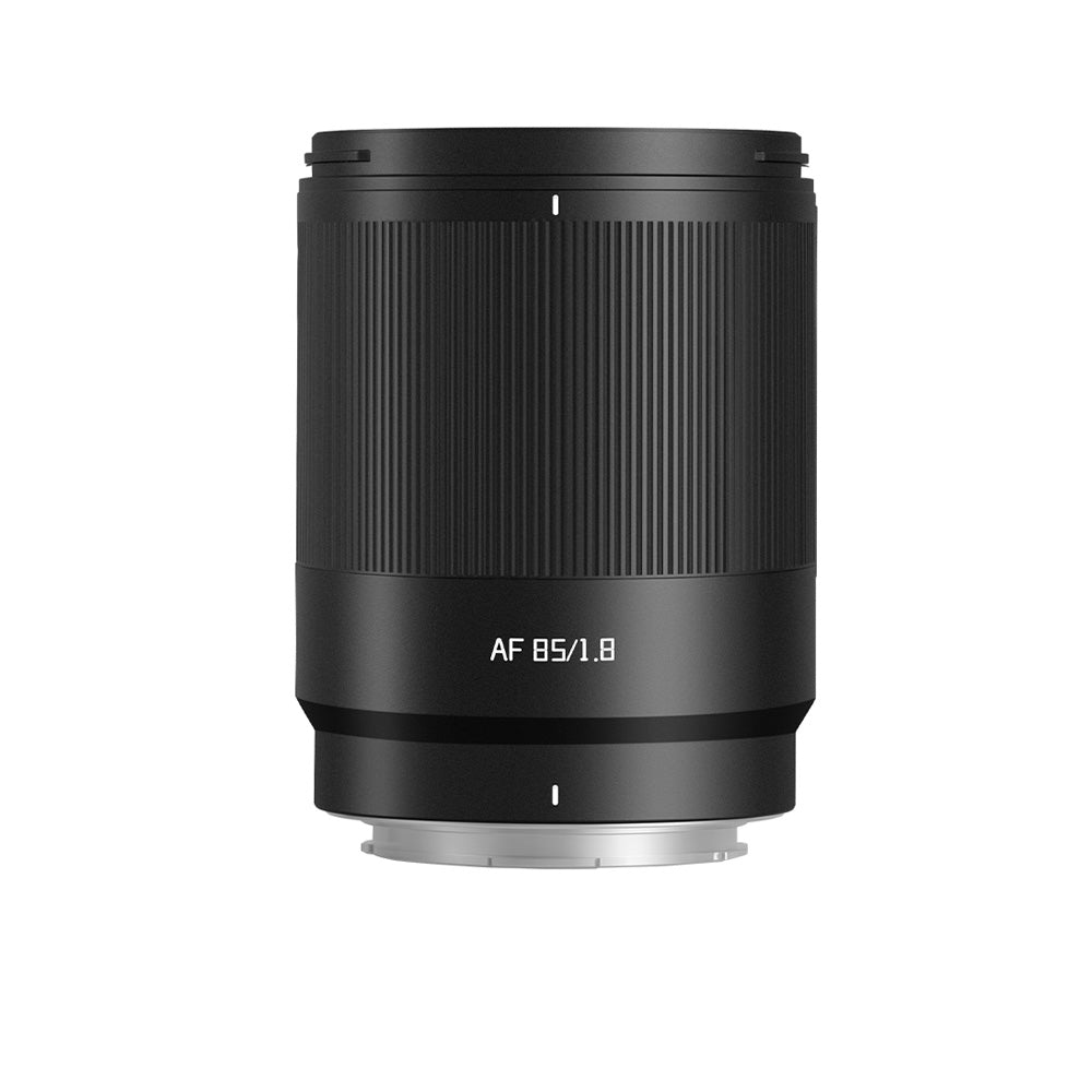 A black Sony AF 85mm 1.8 lens for mirrorless cameras, shown from the front against a solid white background.